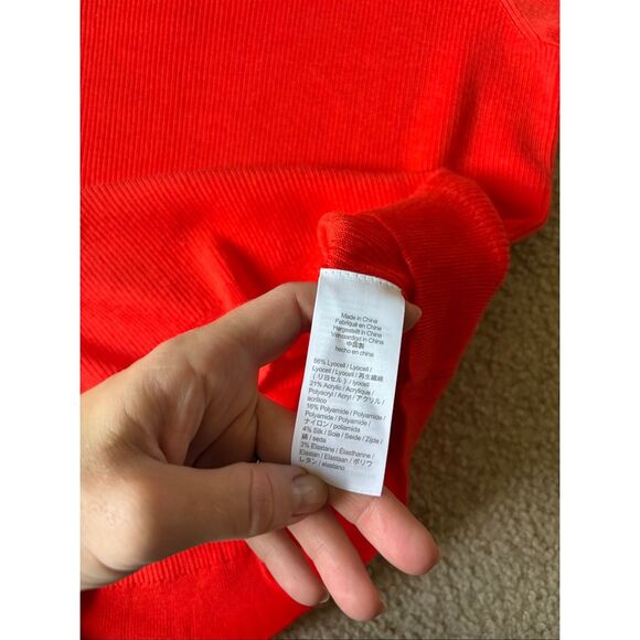 NEW J Crew Puff Sleeve Ribbed Sweater XL Coral Red Crewneck Silk Blend - Picture 7 of 8